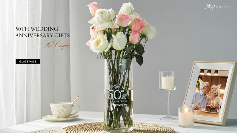 AW BRIDAL 50th Anniversary Wedding Gifts for Couples, 50th Anniversary Decorations for Parents Mom Dad, 50Year Golden Wedding Vase Centerpiece, Friend Sister Birthday Gifts, Flower Vase Home Decor