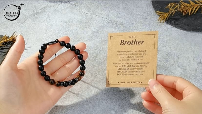 UNGENT THEM Mens Natural Stone Adjustable Bracelet for Men, Anniversary Birthday Christmas Graduation Gift for Him, Son, Brother, Husband, Boyfriend...