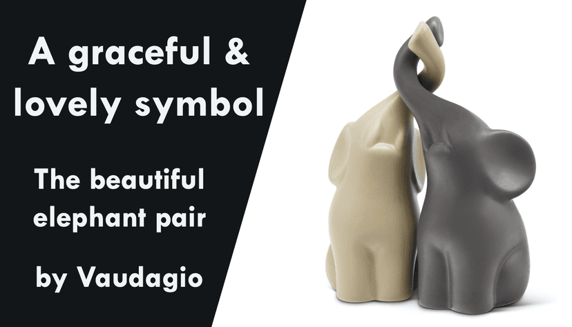 Loving Pair of Elephants in Beige & Grey - Modern Ceramic Sculpture - Figurine as a Set - Decoration Figure 6.3" high - Ornament Elephant in Love
