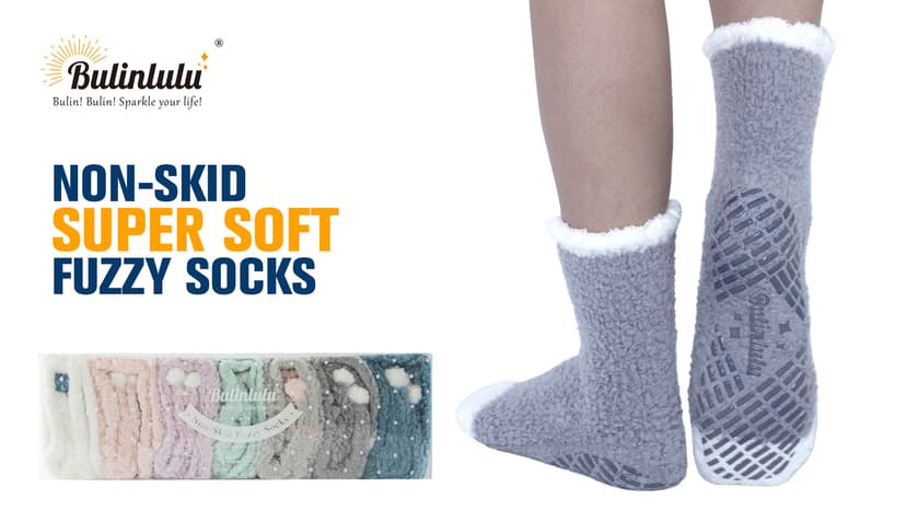 Bulinlulu Fuzzy Socks with Grips Plush Sleep Cozy Winter Soft Hospital Fluffy Socks Gifts for Womens Mens Gifts