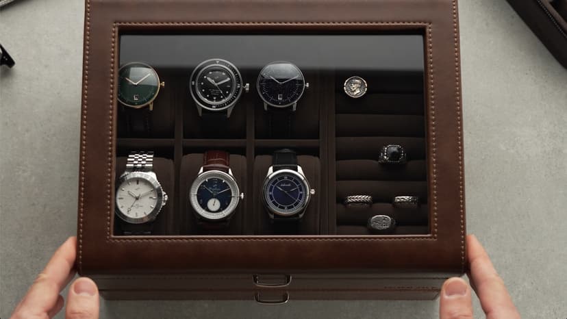 TAWBURY 6 Slot Watch Box for Men - Luxury Watch Jewelry Box for Men with Storage for Sunglasses, Cufflinks | Men's Jewelry Box with Watch Storage | Watch Display Case (Brown)