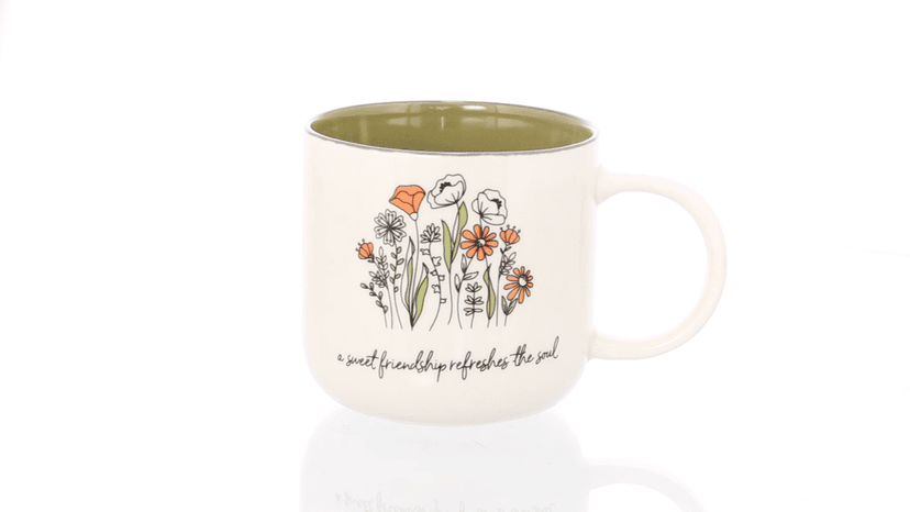 Christian Art Gifts Sage Green Floral Ceramic Coffee Mug – 15 oz. Microwave and Dishwasher-safe Inspirational Scripture Coffee and Tea Mug for Friends with Bible Verse: Sweet Friendship –Proverbs 27:9