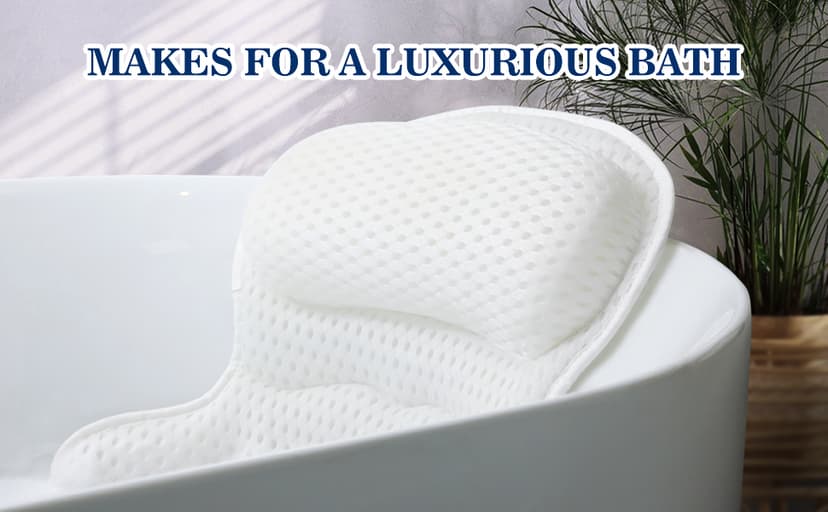 Bath Pillow Bathtub Pillow, Luxury Bath Pillows for Tub Neck and Back Support, Bath Tub Pillow Headrest with Soft 4D Mesh Fabric and Non-Slip Suction Cups, Relaxing Bath Accessories Spa Gifts