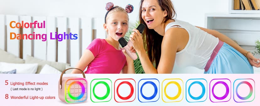 Mini Karaoke Machine with 2 Wireless Microphone, Portable Pink Bluetooth Speaker for Kids Adult, Birthday Teen Toys Gifts Ideas for Girls Ages 4 5 6 7 8 9 10 11 12+ Year Old, Family Home Party