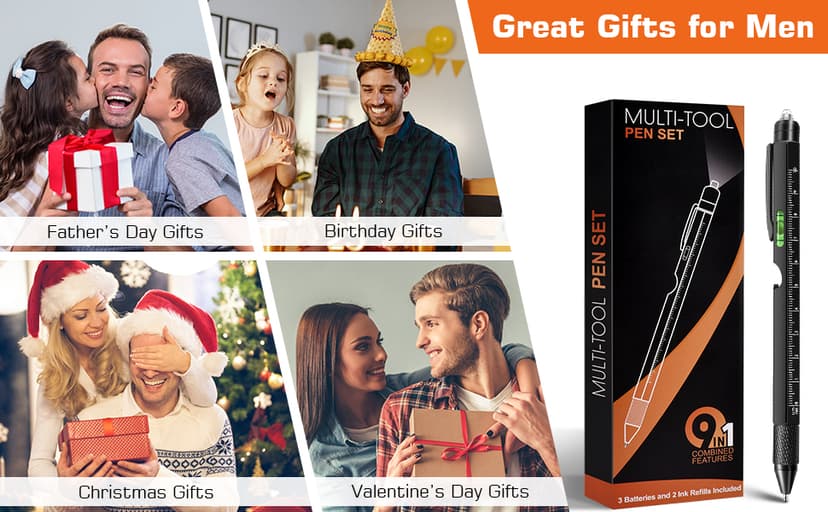 Gifts for Men, Christmas Stocking Stuffers for Men Dad Husband Adults, 9 in 1 Multitool Pen, Cool Tools Gadgets Birthday Present, Fathers Day Dad Gifts from Daughter Son