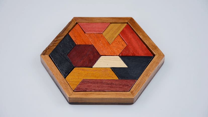 KINGOU Hexagon Tangram Puzzle Wooden Brain Puzzles for Kids & Adult Challenge Wooden Brain Teasers Puzzle Games for Family Party Gift - Brain Games for Kids
