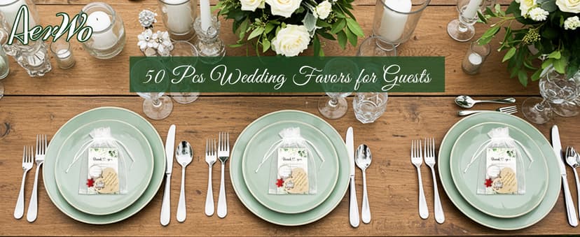 AerWo 50 Sets Wedding Favors for Guests, Wedding Party Favors with Rustic Wood Heart Puzzle Keychains Thank You Cards and Organza Bags, Wedding Gifts for Guests Wedding Bridal Shower Thank You Gifts