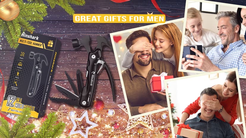 Stocking Stuffers Gifts for Men 12 in 1 Hammer Multitool, Mens Gifts for Christmas, Anniversary Birthday Gifts for Men Dad Husband Him Grandpa, White Elephant Gifts for Adults, Cool Gadgets Tools