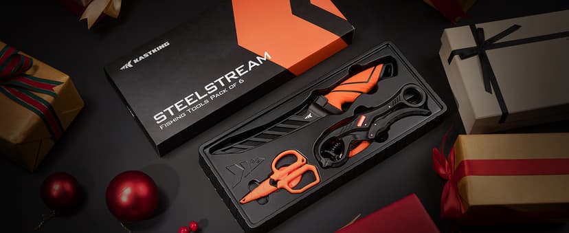 KastKing SteelStream 6pc Fishing Tool Kit - Corrosion Resistant Fishing Pliers with Lanyard, Fillet Knife, Floating Fish Lip Gripper, Fishing Braid Scissors, Tool Retractor, Fishing Gifts for Men