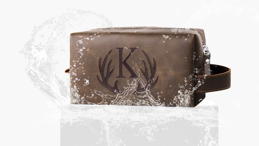 Mens Toiletry Bag Personalized Easter Fathers Day Birthday Gifts for Men Him Initial PU Leather Waterproof Shaving Bag for Toiletries Accessories Travel Essential for Dad Husband Boyfriend (M)