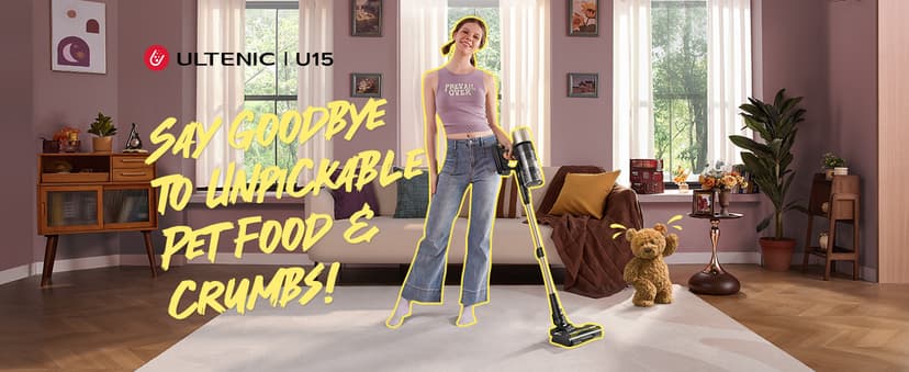 Ultenic Cordless Vacuum Cleaner, 550W 50KPA 65min Runtime, Stick Vacuum with Green Light, Self-Standing & 180° Lay-Flat, Anti-Tangled Brush, Vacuum Cleaners for Home/Hard Floor/Carpet/Pet Hair, U15