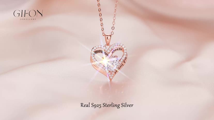 Gifon S925 Sterling Silver Necklace for Women, Wife Jewelry Rose Gold, Mom Birthday Valentines Mothers Day Gifts, Girlfriend Necklaces, Daughter Heart Jewel, Anniversary for Her