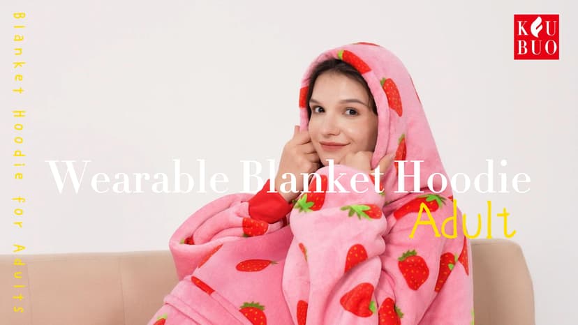 KFUBUO Wearable Blanket Hoodie for Adults Sherpa All Patterns Oversized Sweatshirt Blanket with Pockets Cute Birthday Gifts for Sister Strawberry