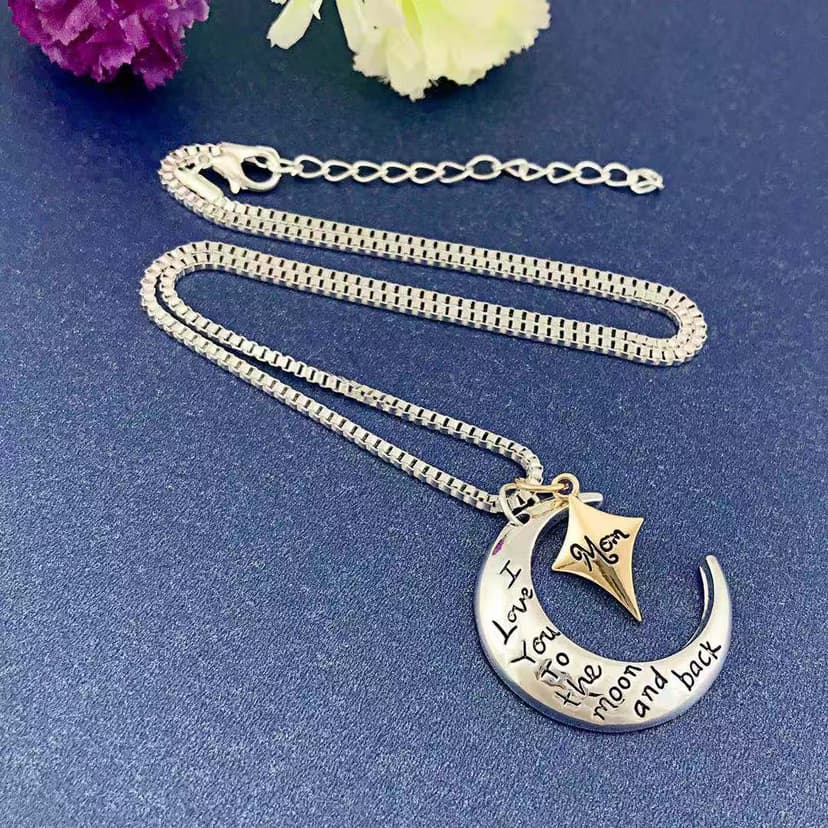 POWER WING Mom Necklace for Women Mom I Love You to The Moon and Back Moon Star Pendant Necklace Birthday Presents for Mom Mothers Gifts from Daughter Son