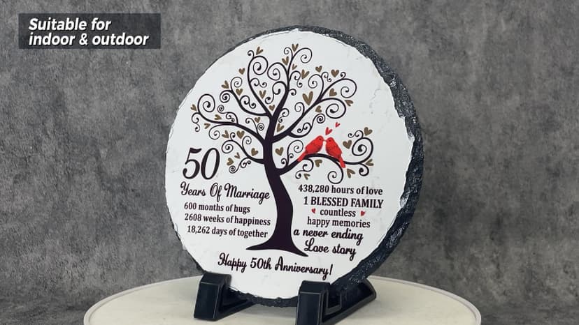 Golden Couple Slate Plate – 50th Wedding Anniversary for Parents, Gifts for Husband and Wife – Unique Decorative Keepsake Sign to Celebrate 50 Years of Love and Marriage