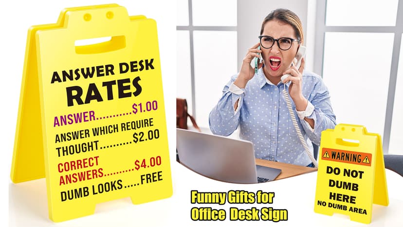 MBL Funny Office Decor Accessories - Answer Desk Rates, Gag Fun Cubicle Decoration Plaque Sign Gifts for Women Men Coworker Teammate Teacher Employee Bosses Appreciation Boss Day White Elephant