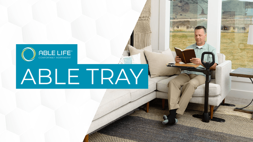 Able Life Tray Table, Adjustable Bamboo TV and Laptop Desk with Ergonomic Stand Assist Safety Handle, Independent Living Aid