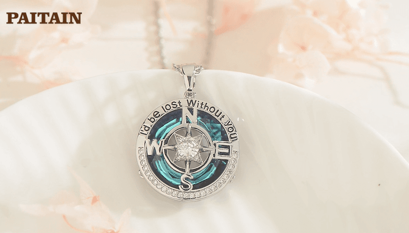 PAITAIN Compass Necklaces for Womens Jewelry for Wife Birthday Gift Ideas Wedding Anniversary Birthday Gifts for Her Gifts for Wife Sapphire Jewelry for Women, 18k Real Gold Filled S925 Sterling Silver Based