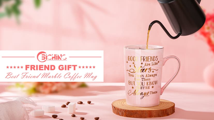 Best Friend Birthday Gifts for Women, Friendship Gifts for Women, Unique Birthday Gift Ideas for Her, Friends Female, Besties, BFF Ceramic Marble Coffee Mug Gift Box Printed Gold 14 oz