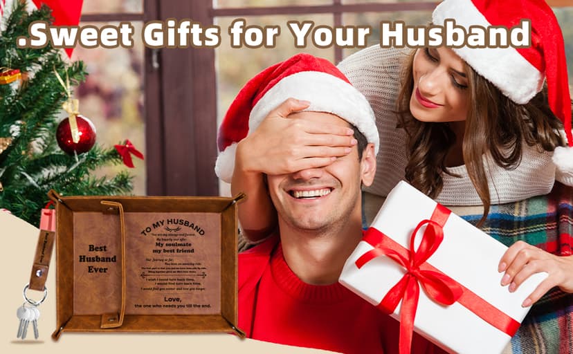 Best Husband Ever PU Leather Tray and Keychain, Men Anniversary Birthday Gifts Ideas for Husband Him Boyfriend Who Has Everything from Wife, Christmas Xmas Gifts Stocking Stuffers for Men Him