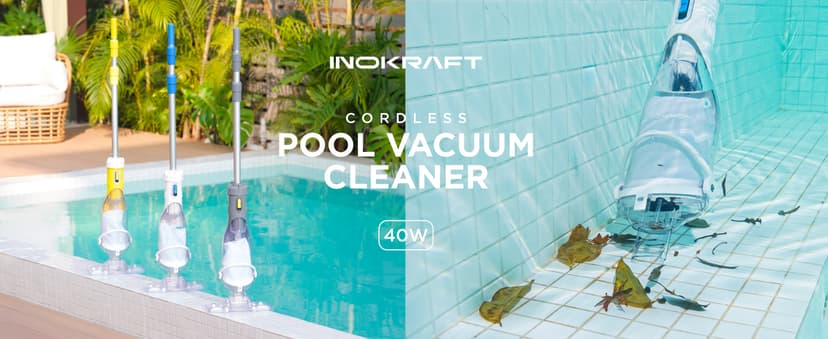 InoKraft Pool Vacuum for Above Ground Pool, Cordless Handheld Pool Vacuum for Inground Pools, Rechargeable Pool Cleaner with Powerful Suction up to 18.5 gallons/min, Ideal for Leaves, Debris, Blue