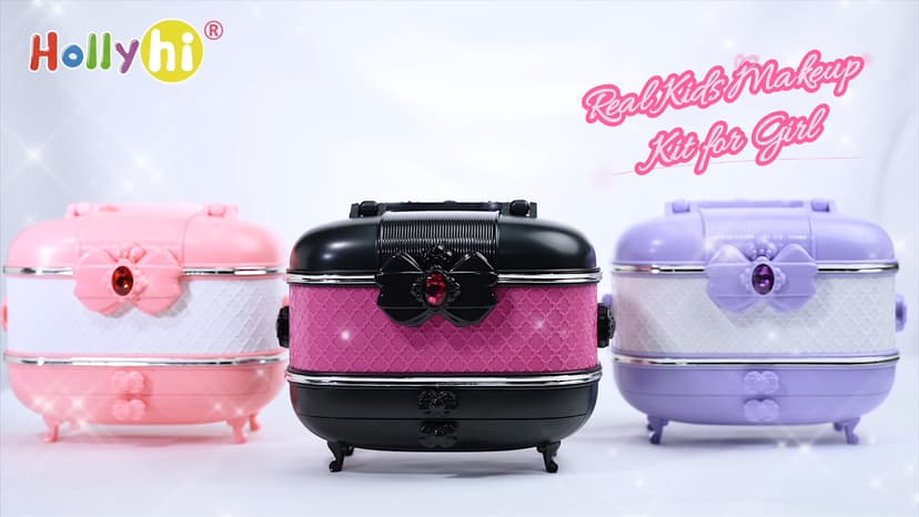 Hollyhi 58 Pcs Kids Makeup Kit for Girl, Princess Toys Real Washable Cosmetic Set with Mirror, Kids Makeup Sets for Girls, Play Make Up Birthday Gifts for 3 4 5 6 7 8 9 10 11 12 Years Old Kid (Rose)