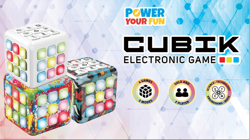Power Your Fun Cubik LED Flashing Cube Memory Game - Electronic Handheld Game, 5 Brain Memory Games for Kids STEM Sensory Toys Brain Play Puzzle Fidget Light Up Cube Stress Relief Fidget Toy (Tie Dye)