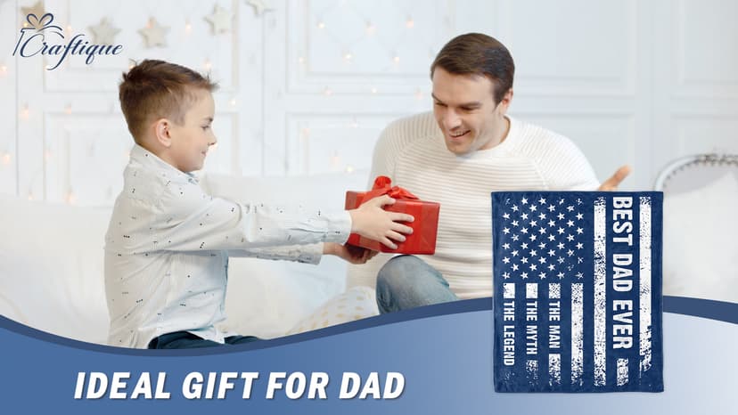 Craftique Birthday Gifts for Dad- American Flag Blanket with The Man The Myth The Legend- Dad Birthday Gift, Soft Blanket Throw for Bed Sofa Napping Camping, 60”×50”