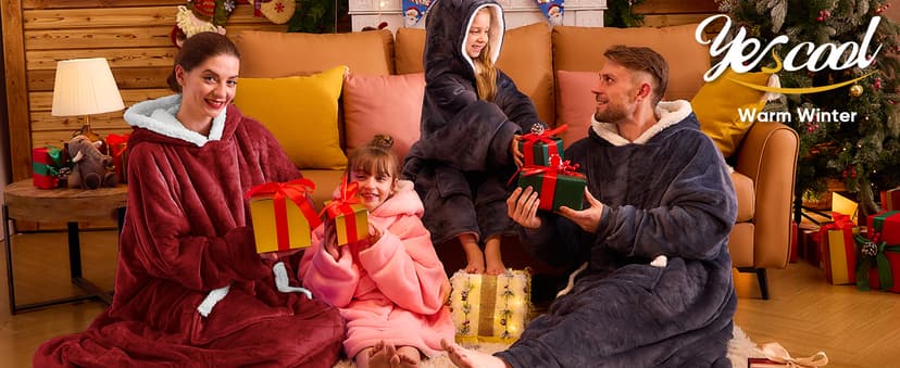 yescool Wearable Blanket Hoodie - Birthday Christmas Gifts for Women Mom Girlfriend, Oversized Flannel Sherpa Cozy Hooded Blanket Sweatshirt Adult With Hood Pocket & Sleeves, One Size Fits All (Grey)