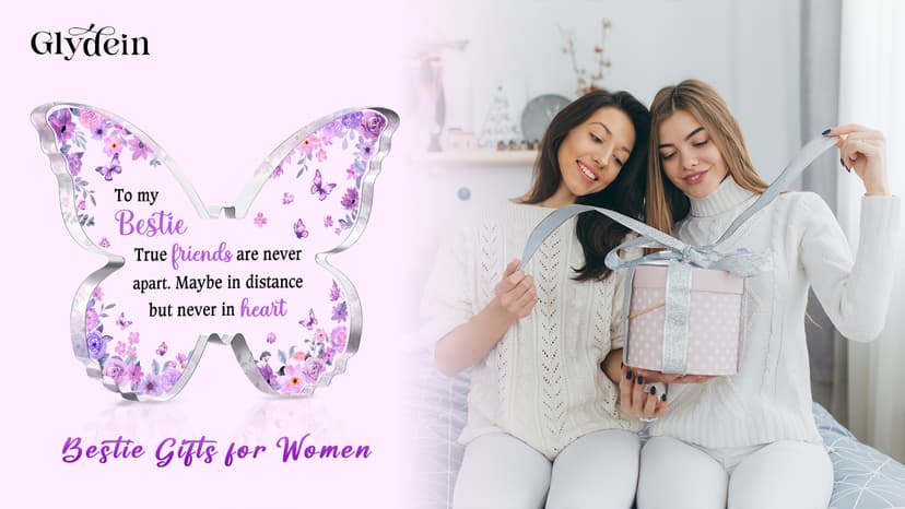 Bestie Best Friend Friendship Gifts for Women, Unique Purple Butterfly Acrylic Plaque Desk Decor, Bestie Best Friend Birthday Gifts for Women Friendship for Bff Bestfriend, 5 x 3.8 x 0.5 inches