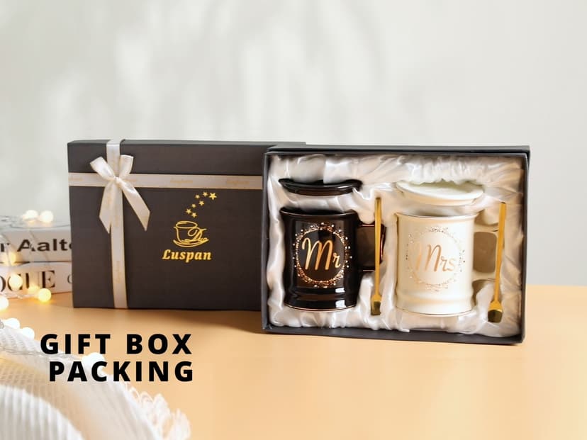 Luspan Wedding Gifts, Mr and Mrs Coffee Mug Gifts for Couples, Bride and Groom