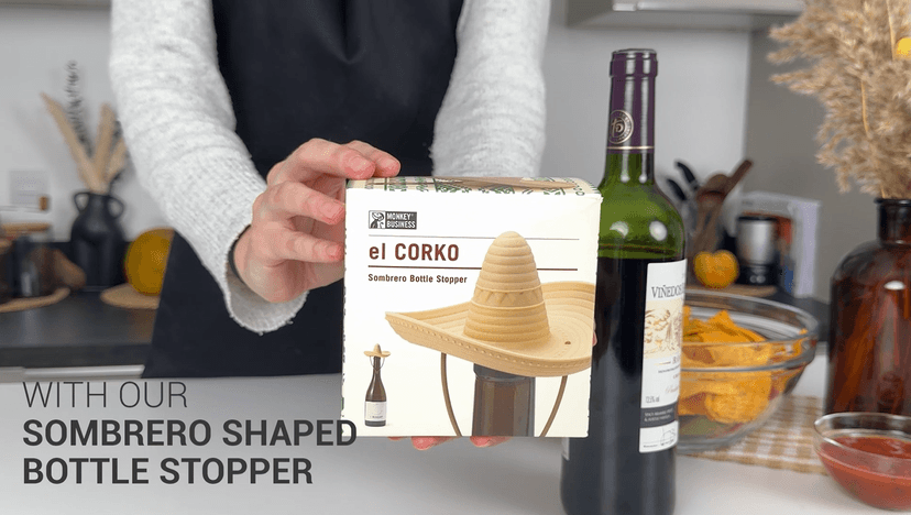 Silicone Wine Stopper/Fun Sombrero shaped cap seals bottle and keeps wine fresh/Cute Wine Accessories/ Kitchen Gadgets/el Corko Bottle Stopper by Monkey Business