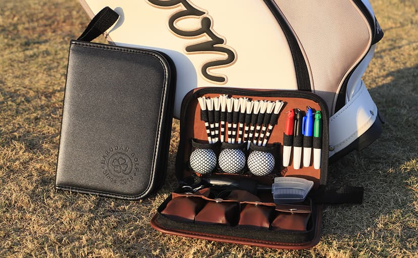 Golf Accessories for Men and Women, Golf Gifts for Him with Leather Case, Golf Brush, Golf Balls, Golf Tees, Golf Ball Clamp, Golf Divot, Golf Ball Line Marker Tool,Golf Ball Marking Stencils
