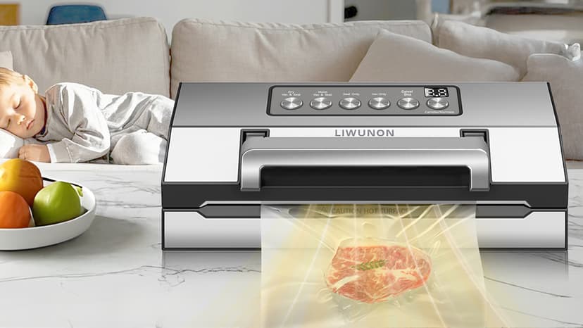2025 Upgraded Precision Fast-Vacuum Sealer, LIWUNON Commercial Full Automatic Food Vacuum Sealer Machine, Double Heat Seal, Built-in Cutter&Bag Storage, Powerful Food Vacuum Saver, 2 Bag Rolls&hose