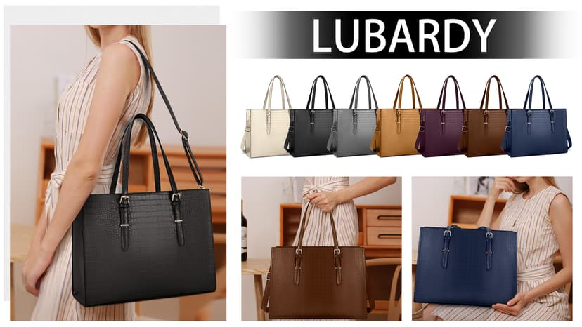 Laptop Bag for Women 15.6 Inch Laptop Tote Bag Leather Classy Computer Briefcase for Work Waterproof Handbag Professional Shoulder Bag Women Business Office Bag Large Capacity Black