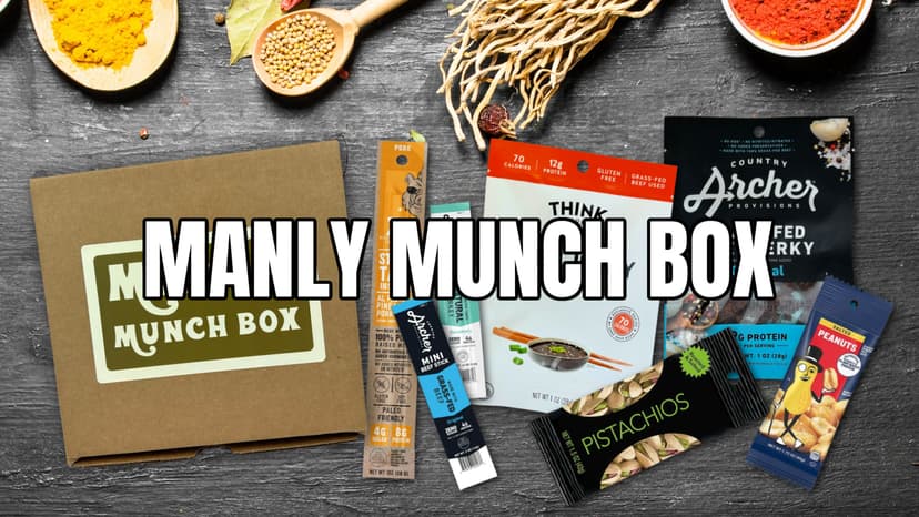 Manly Munch Box Jerky Gift Box, Curated Assortment of High Protein Snacks, Beef & Turkey Jerky Variety Pack Gift Set, Exotic Meat Gift for Men & Women