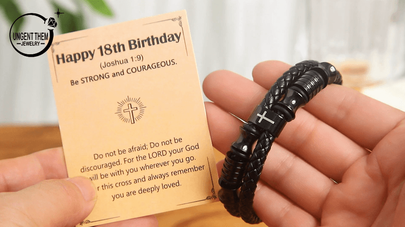 UNGENT THEM Joshua 1:9 Encouraging Christian Birthday Gifts for Boys Teens Men, Bible Verse Leather Cross Bracelet