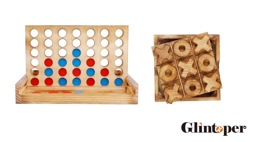 Glintoper Tic Tac Toe & 4 in a Row Tables Game Set, Classic Board Line Up 4 for Living Room Rustic Table Decor and Use as Game Top Wood Guest Room Decor Strategy Board Games for Families