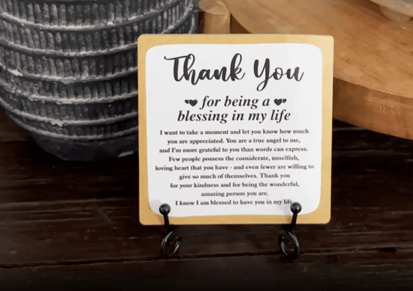 Thank You Gifts for Women Men Friends Mom, Thank You for Being A Blessing in My Life Wooden Plaque with Stand, Thanksgiving Day Gifts for Family Member Desk Decor - B75