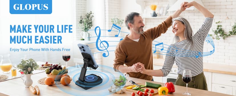 Gifts for Men, Cell Phone Stand with Wireless Bluetooth Speaker, Birthday Gifts for Mens Dad Boyfriend, Cool Gadgets for Men, Anniversary Ideas Gift, Compatible with iPhone/iPad/Samsung Galaxy