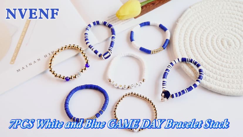 Game Day Bracelets for Women - Red, Black, Blue Heishi Clay Beaded Stretch Bracelets - Stackable Sports Charm Bracelet Bangles - Football Mom Accessories & Outfits Jewelry Gifts