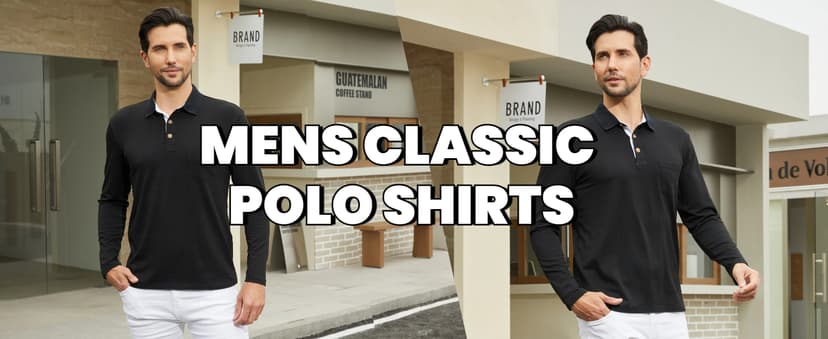 Envmb Men's Casual Long Sleeve Polo Shirts Button Classic Cotton Shirt Work Collared Stylish Golf Shirt with Pocket