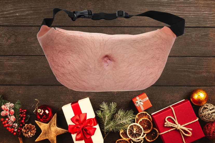 Funny White Elephant Gifts for Men Women Gag gifts Christmas Gift Exchange,Belly Fanny Pack Dad Bag Fake Beer Belly Waist Pack Unisex Waist Bag