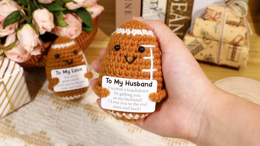 Mini Funny Brother Gifts from Sister Brothers, Positive Birthday Gift for Brother Adult, I Love You Small Cool Cute Football, Handmade Emotional Crochet Gift