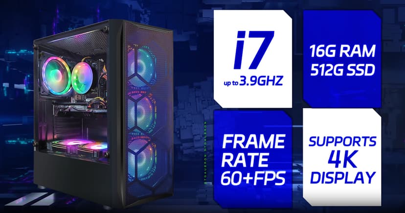 STGAubron Gaming PC Desktop Computer, Intel Core I7 up to 3.9 GHz, Radeon RX 580 8G, 16G RAM, 512G SSD, WiFi, Bluetooth 5.0, RGB Fan x6, RGB BT Sound Bar, Windows 10 Home