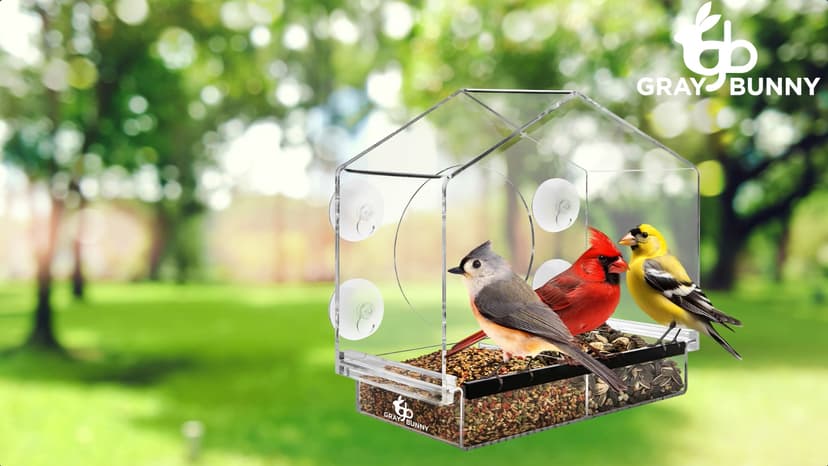 Window Bird Feeder with Strong Suction Cups - Gifts for Grandma Bird Watching Gifts for Grandpa Backyard Birding (Large House)