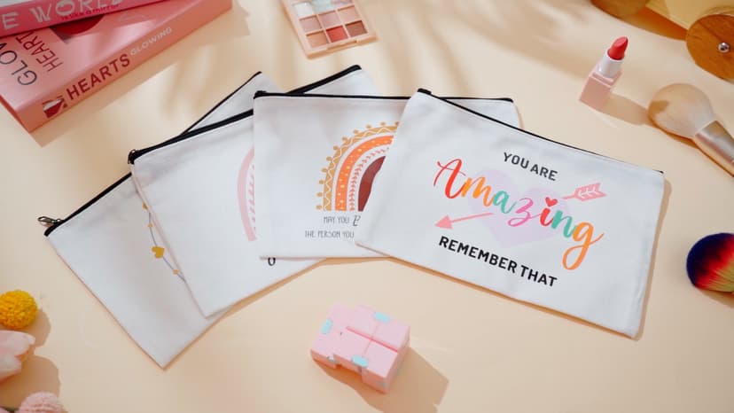 Chunful 10 Pieces Inspirational Canvas Makeup Bags for Women Graduation Gift Rainbow Canvas Cosmetic Bags Bulk with Zipper Friendship Gift Travel Toiletry Pouch(Moon Style)