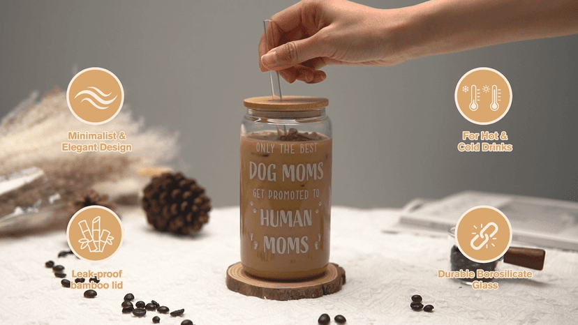 New Mom Gifts for Pregnant Women, 16oz Drinking Glass Cup with Lid and Straw, Funny Dog Mom Pregnancy Gift for Expecting Mom, Mother to be - Postpartum, Mothers Day, Birthday Gifts for First Time Moms