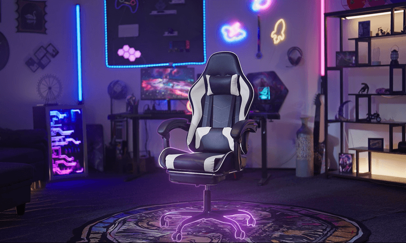 Homall Gaming Chair, Video Game Chair with Footrest and Massage Lumbar Support, Ergonomic Computer Chair Height Adjustable with Swivel Seat and Headrest (White)
