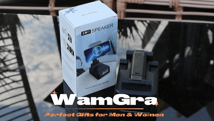 Birthday Gifts for Men Women,6-in-1 Cell Phone Stand Holder with Wireless Bluetooth Speaker & Wireless Charger,Alarm Clock for iPhone,HD Surround Sound Portable Bluetooth Speaker Gifts for Him Her